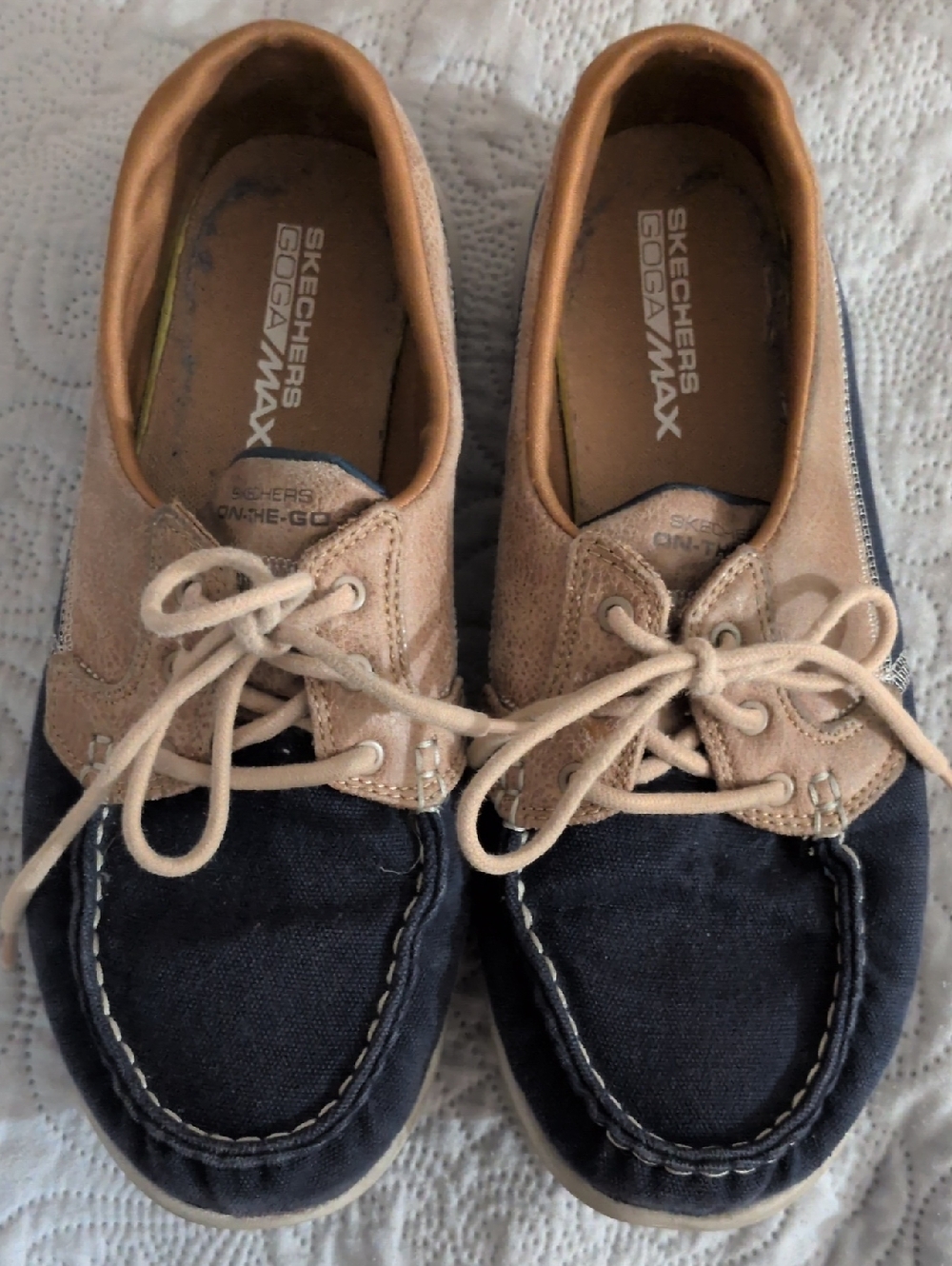 Skechers Goga Max Men's Two-Tone Boat Shoes - Navy and Tan Suede